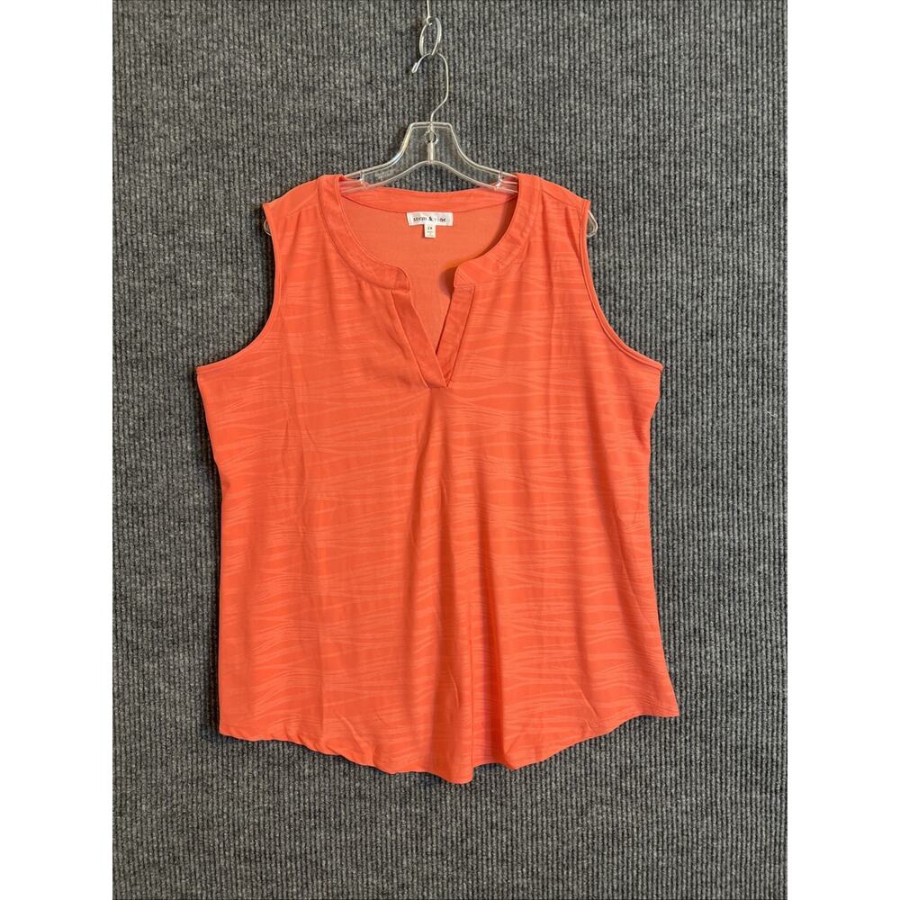 Stem & Vine Tank Top Womens Plus 2X Orange Stretch Casual Mature Basic Mature